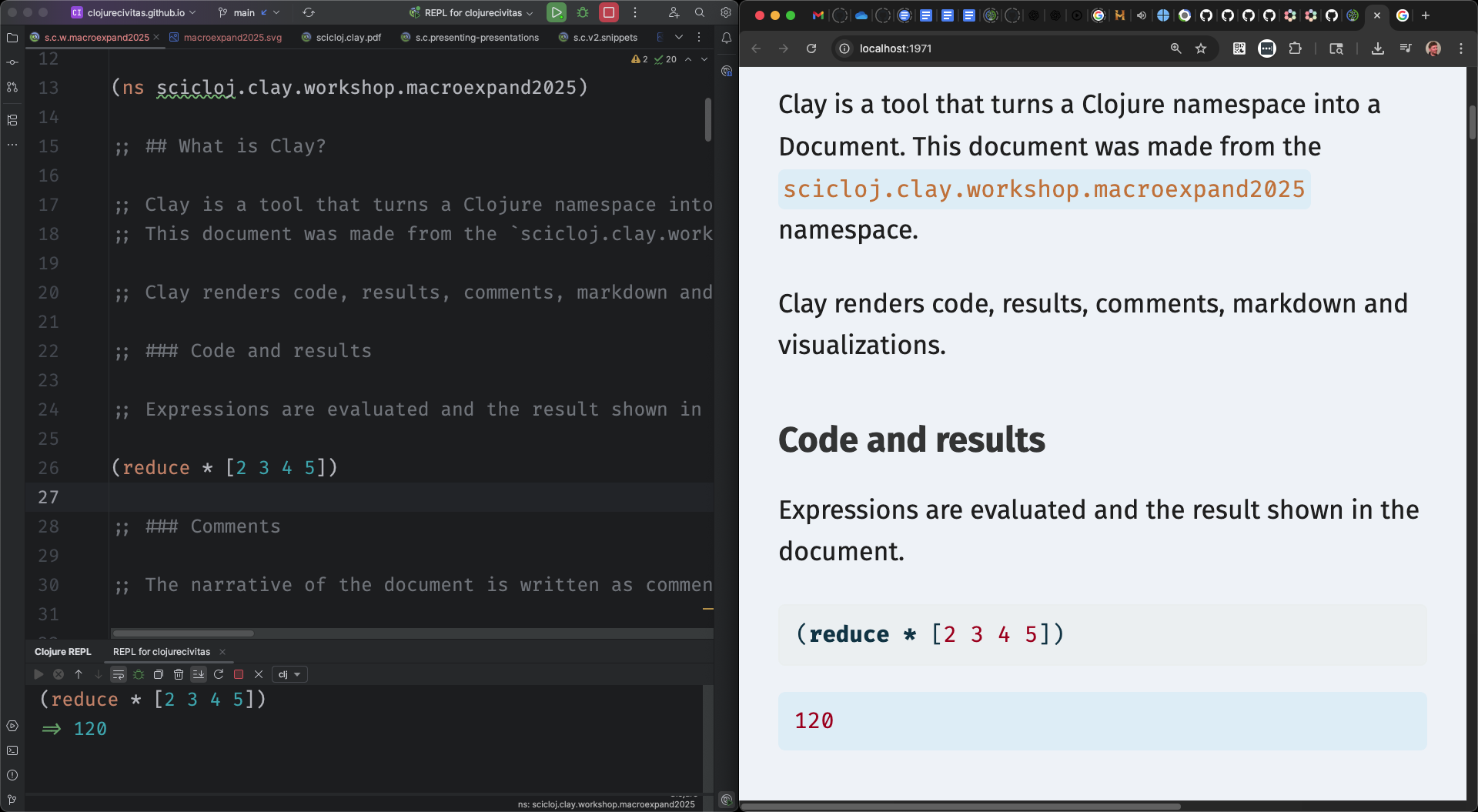 Clay makes code into a document